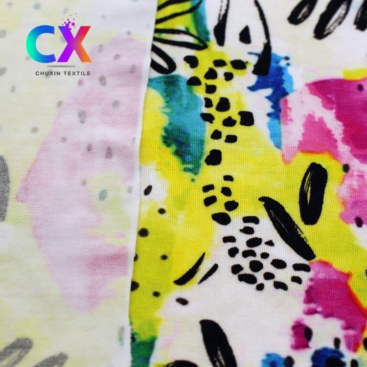 Wholesale custom digital printed colorful floral anti-bacteria spandex stretch single jersey bamboo fabrics for swimwear