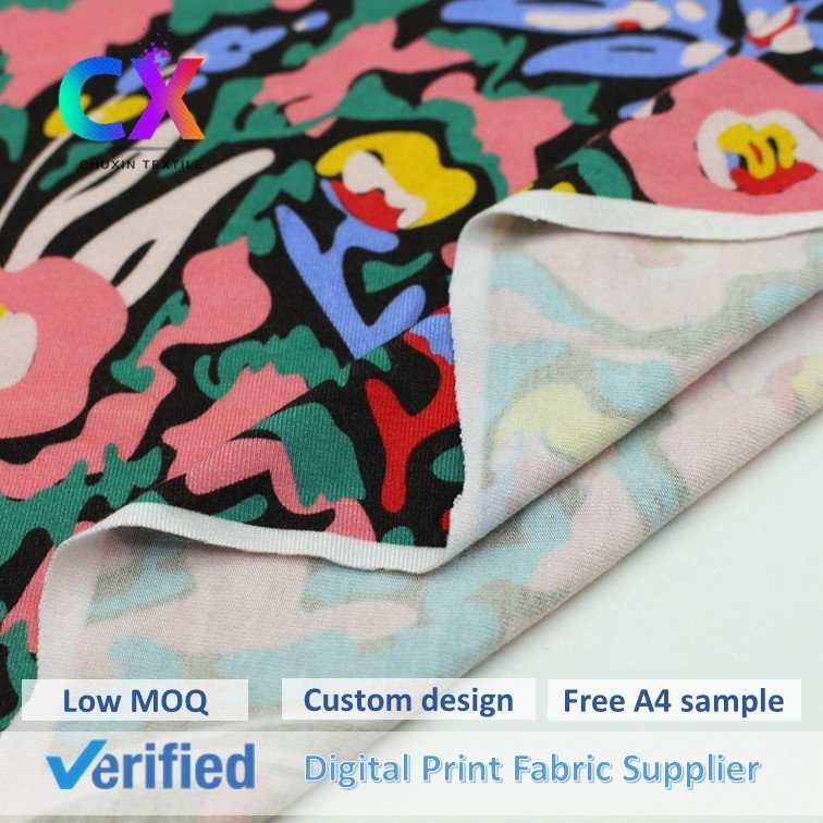 Factory Price Custom Flower digital Print 95% Bamboo Fiber 5% Spandex Stretch Plain Knit Jersey Fabric for Baby Garment