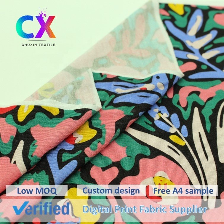 Factory Price Custom Flower digital Print 95% Bamboo Fiber 5% Spandex Stretch Plain Knit Jersey Fabric for Baby Garment