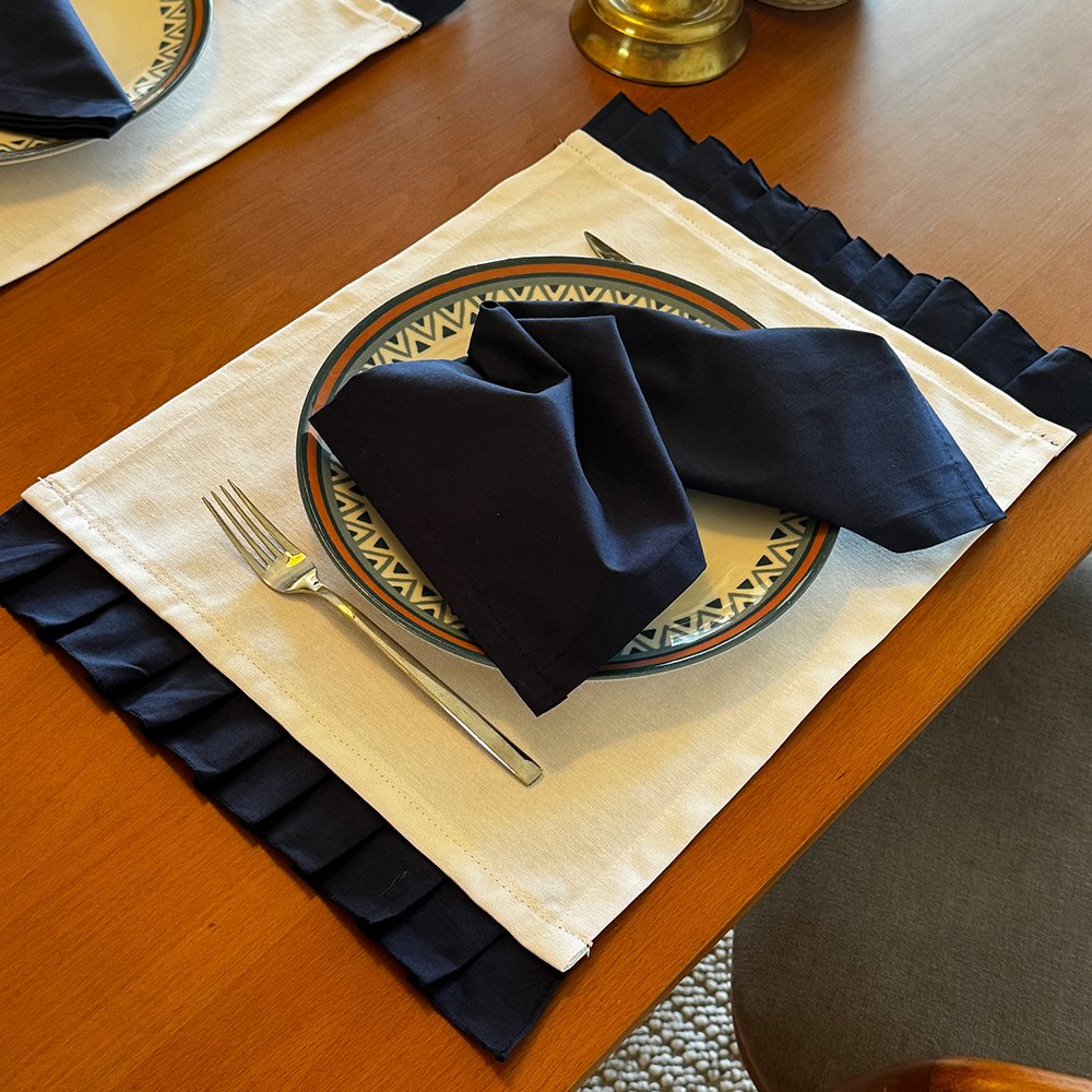 Color Block Organic 100% Linen stripe ruffle edge cloth napkins for wedding Embroidered LOGO Cotton Linen napkin placemat