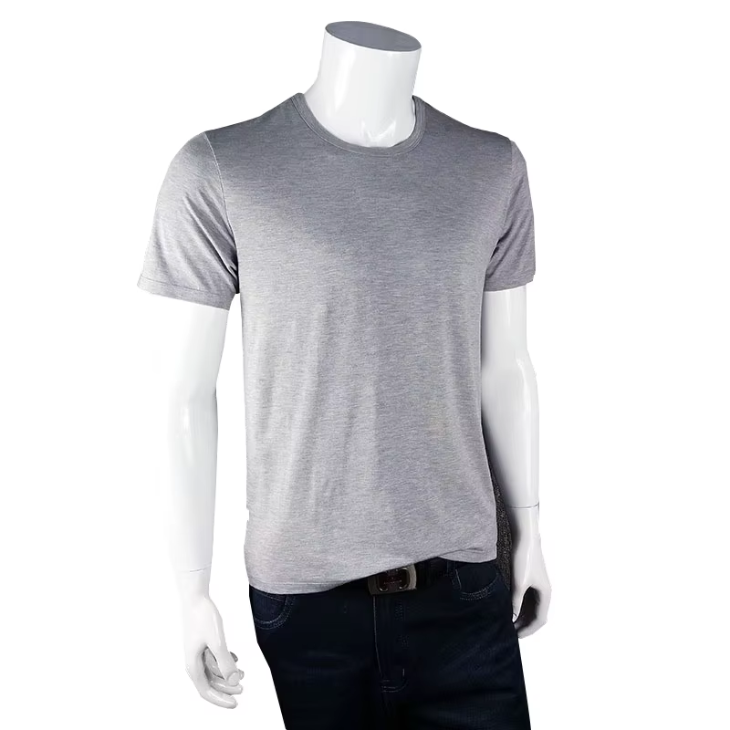 160 Grams 100% Bamboo Fiber O-neck Short Sleeves Blank Casual Knitted T-shirt Customized Size Men's T-shirt