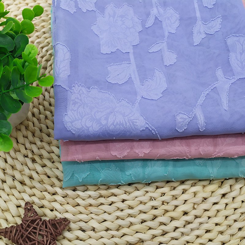 100% polyester Floral jacquard chiffon fabric beautiful design for lady's dress fabric