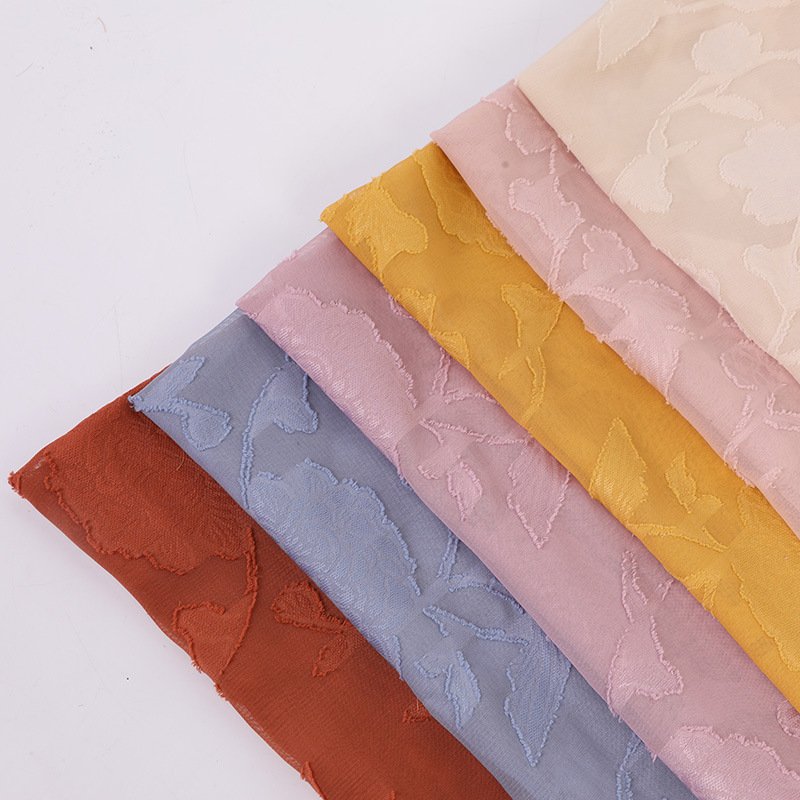 100% polyester Floral jacquard chiffon fabric beautiful design for lady's dress fabric