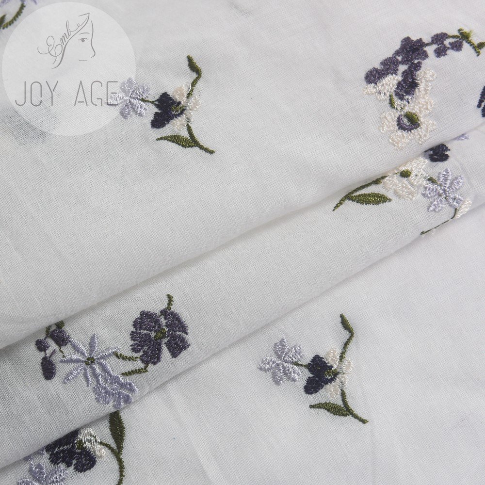 African White Swiss Voile 100% Cotton Linen Border Embroidery Purple Flower Lace Fabric Floral For Camisole Dresses