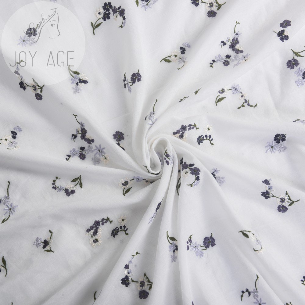 African White Swiss Voile 100% Cotton Linen Border Embroidery Purple Flower Lace Fabric Floral For Camisole Dresses