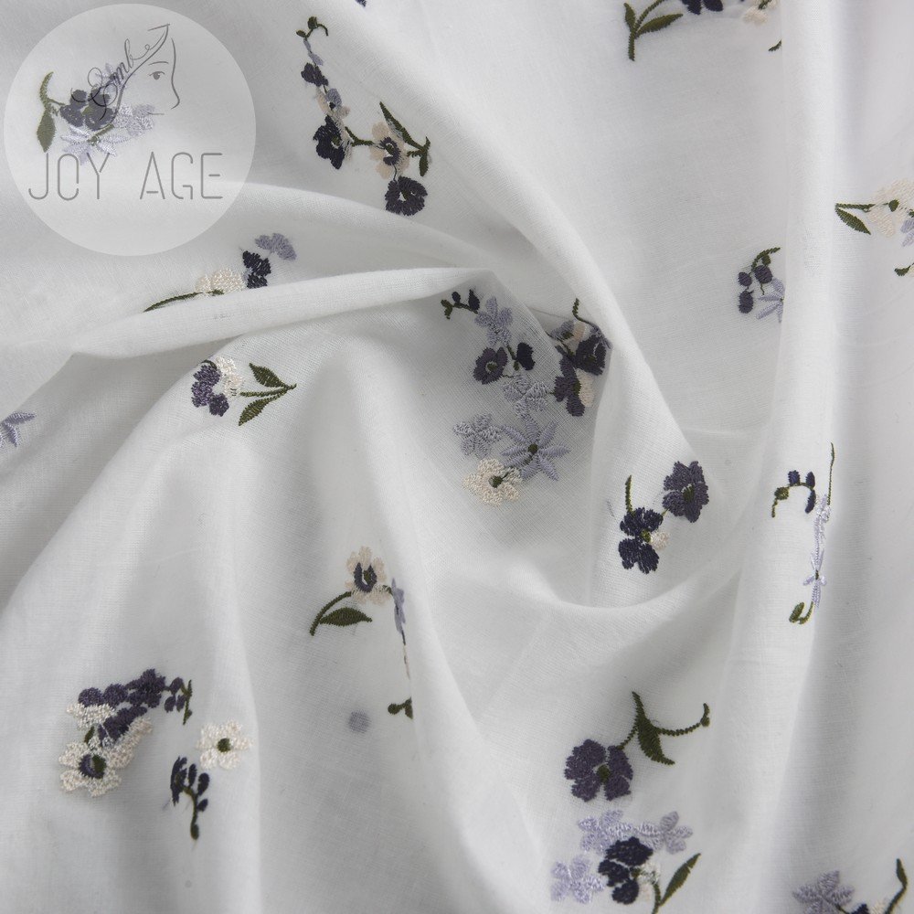 African White Swiss Voile 100% Cotton Linen Border Embroidery Purple Flower Lace Fabric Floral For Camisole Dresses