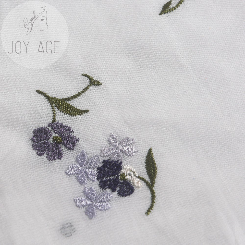 African White Swiss Voile 100% Cotton Linen Border Embroidery Purple Flower Lace Fabric Floral For Camisole Dresses