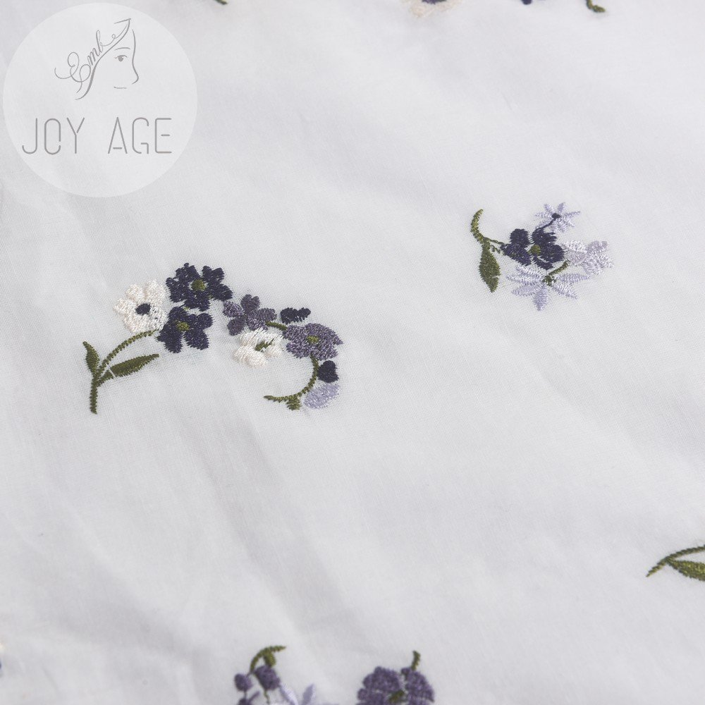 African White Swiss Voile 100% Cotton Linen Border Embroidery Purple Flower Lace Fabric Floral For Camisole Dresses