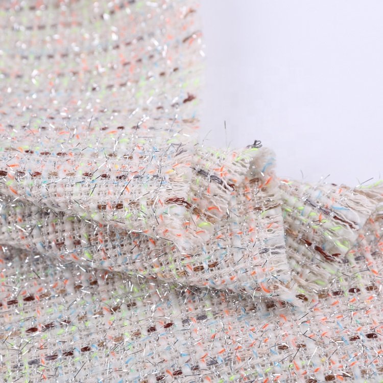 Yarn Dyed 71.6% Polyester 14.3% Rayon 14.1% Cotton Polyester Shiny Plaid Fancy Tweed Fabric