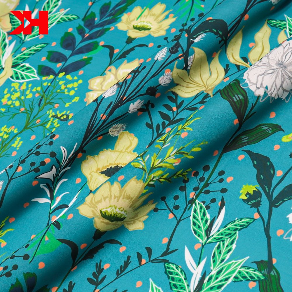 Custom printed smooth silk satin fabric digital printing 100% polyester fabric textile material for dress shirt
