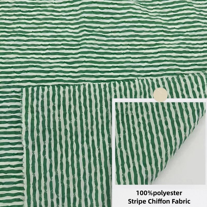 Custom 100%polyester textile stretch Green summer Stripe jacquard yarn dyed Fabric for dress