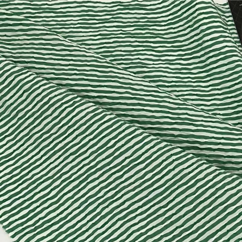 Custom 100%polyester textile stretch Green summer Stripe jacquard yarn dyed Fabric for dress