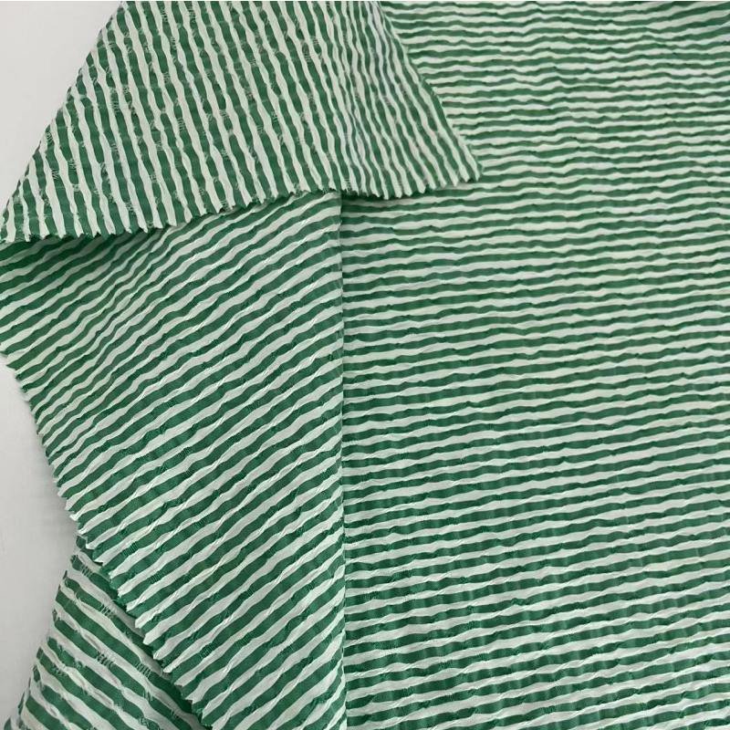 Custom 100%polyester textile stretch Green summer Stripe jacquard yarn dyed Fabric for dress