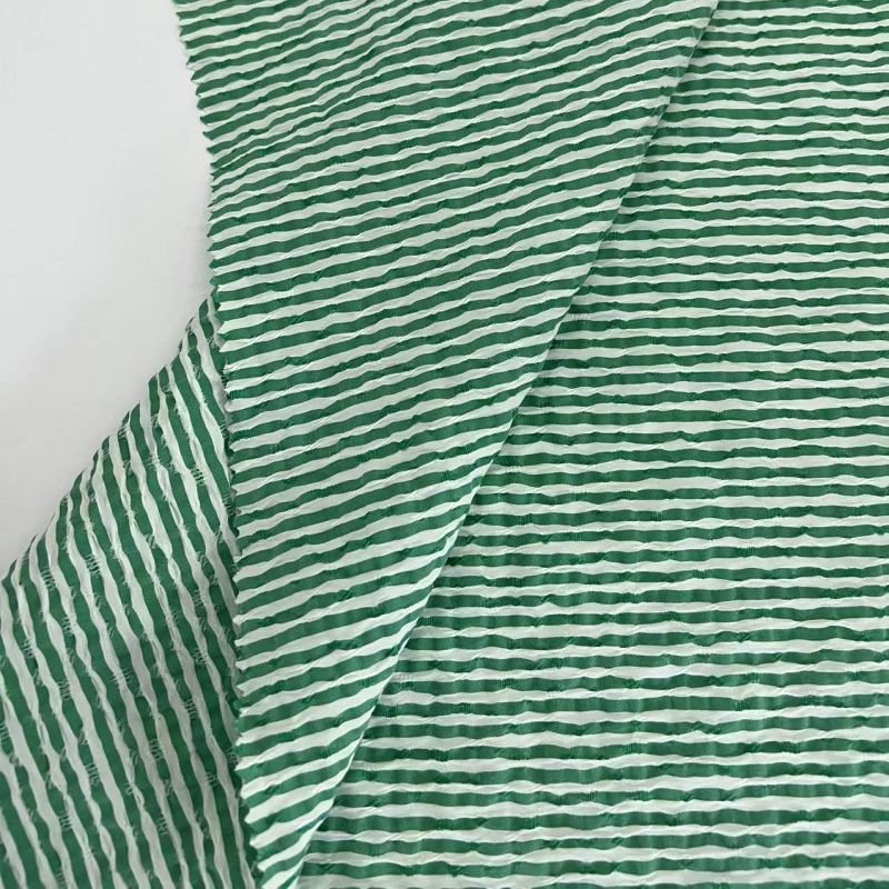 Custom 100%polyester textile stretch Green summer Stripe jacquard yarn dyed Fabric for dress
