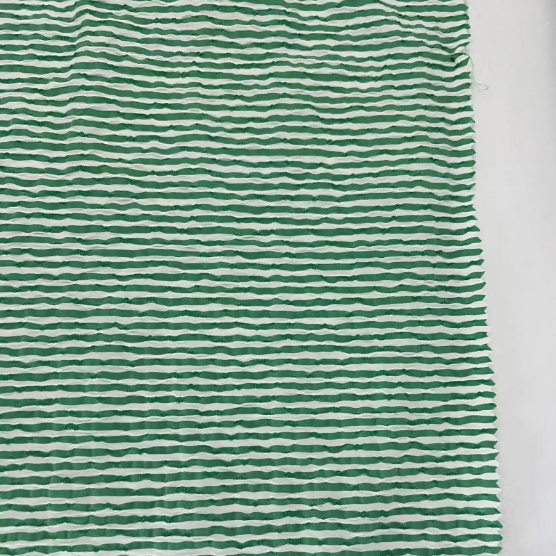Custom 100%polyester textile stretch Green summer Stripe jacquard yarn dyed Fabric for dress