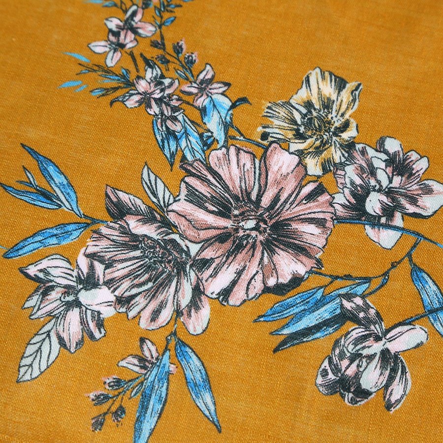 100%linen custom Digital printed floral design on fabric