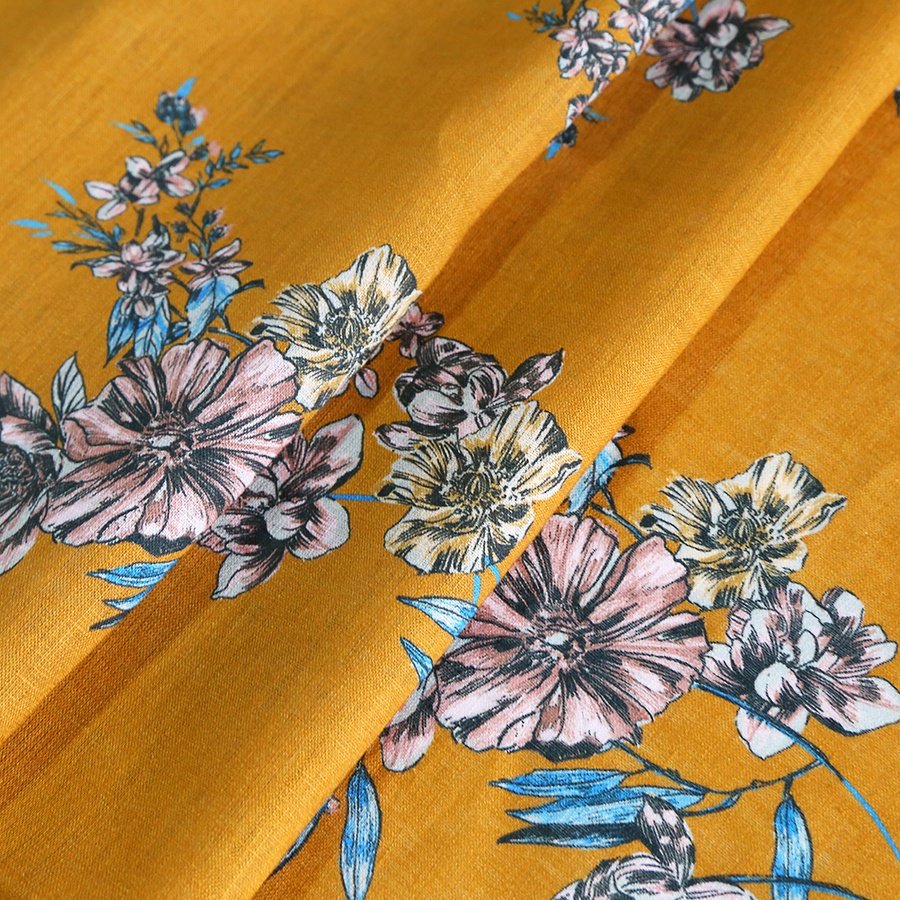 100%linen custom Digital printed floral design on fabric
