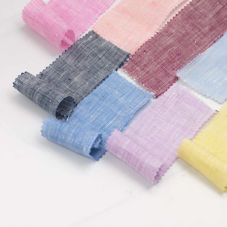 Hot selling hemp two-tone chambray style colorful cotton soft yarn dyed slub linen shirting fabric