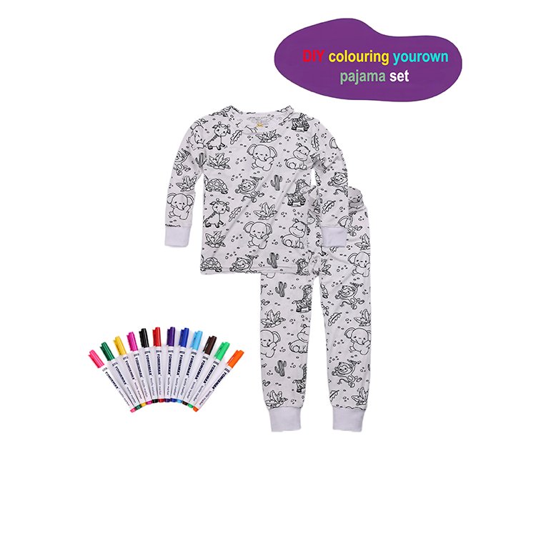 Custom DIY Coloring Children Pajama Sleepwear Set Bamnoo Pijama 3T-8T Craft Kit With Fabric Markers Kids Pajamas