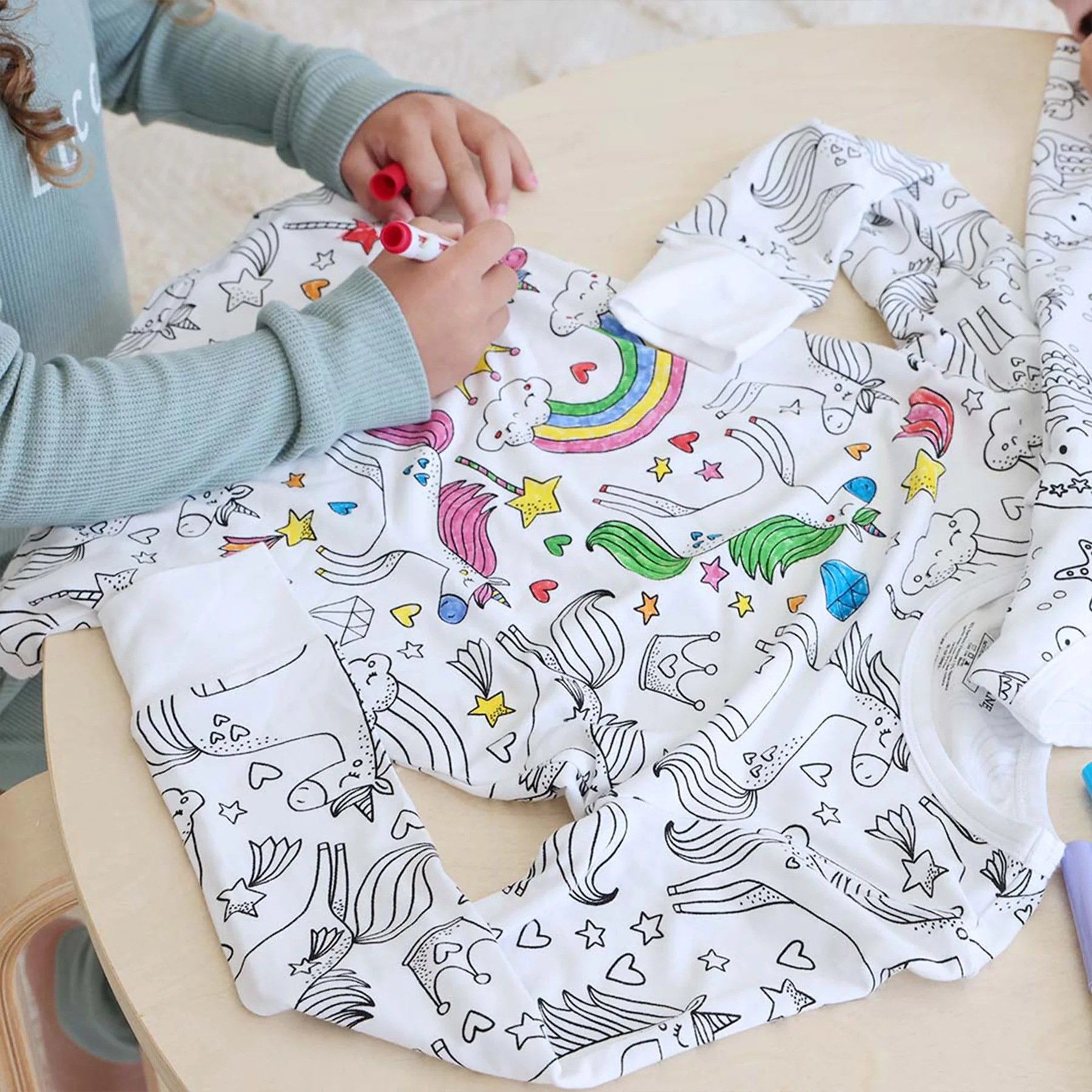 Custom DIY Coloring Children Pajama Sleepwear Set Bamnoo Pijama 3T-8T Craft Kit With Fabric Markers Kids Pajamas