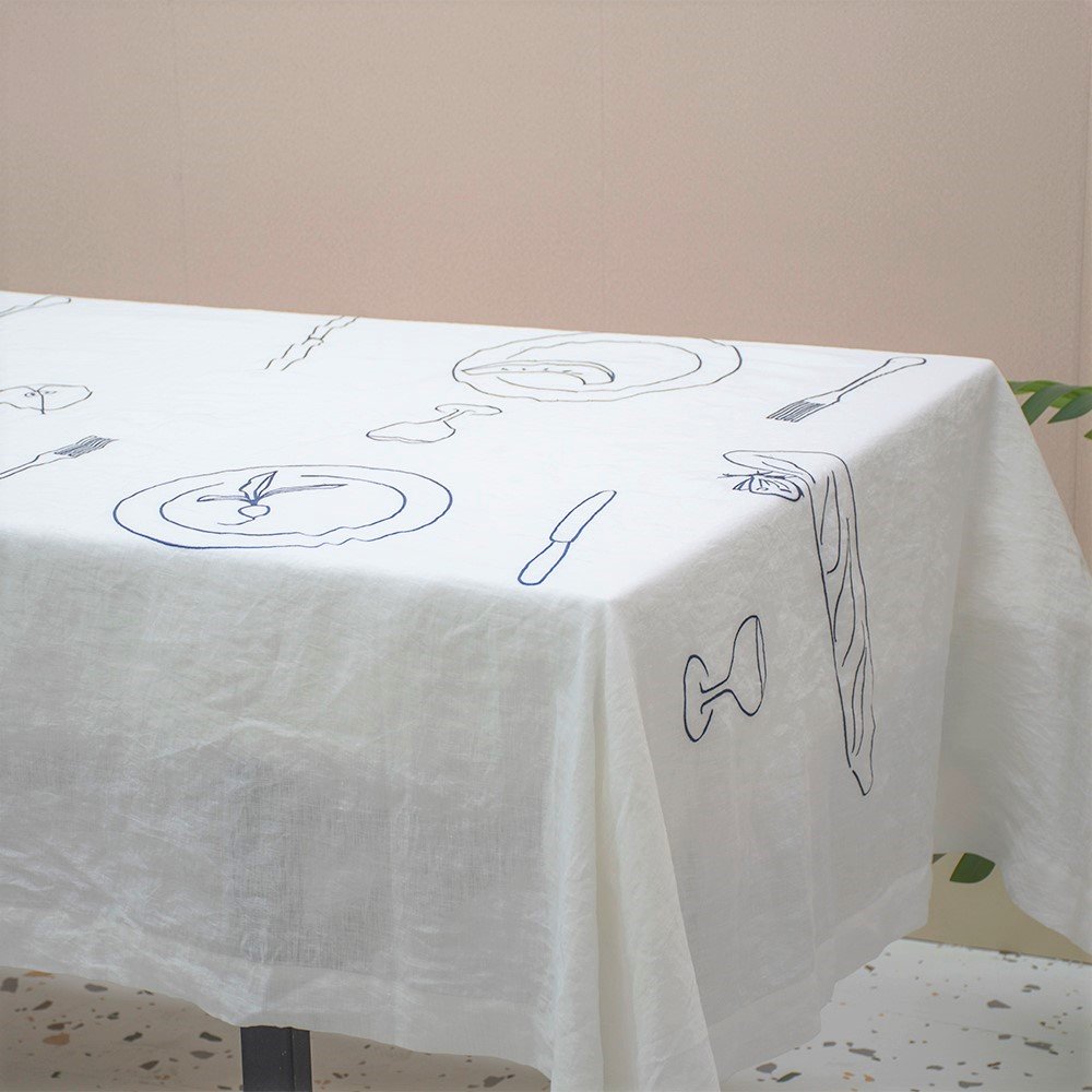 wholesale linen hemstitch custom printed embroidered pattern church pre ashed stone washed linen table clothes