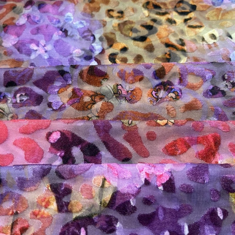 2023 new design floral printed 4 way stretch leopard burnout velvet fabric for dress and garment