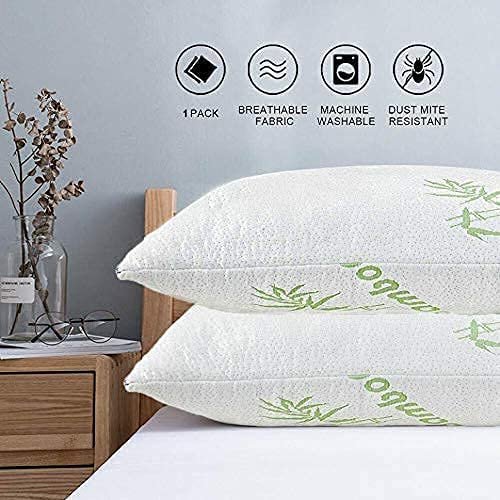 Luxury Extra Comfy Cool Shredded Memory Foam 2 Pack Bamboo Pillow