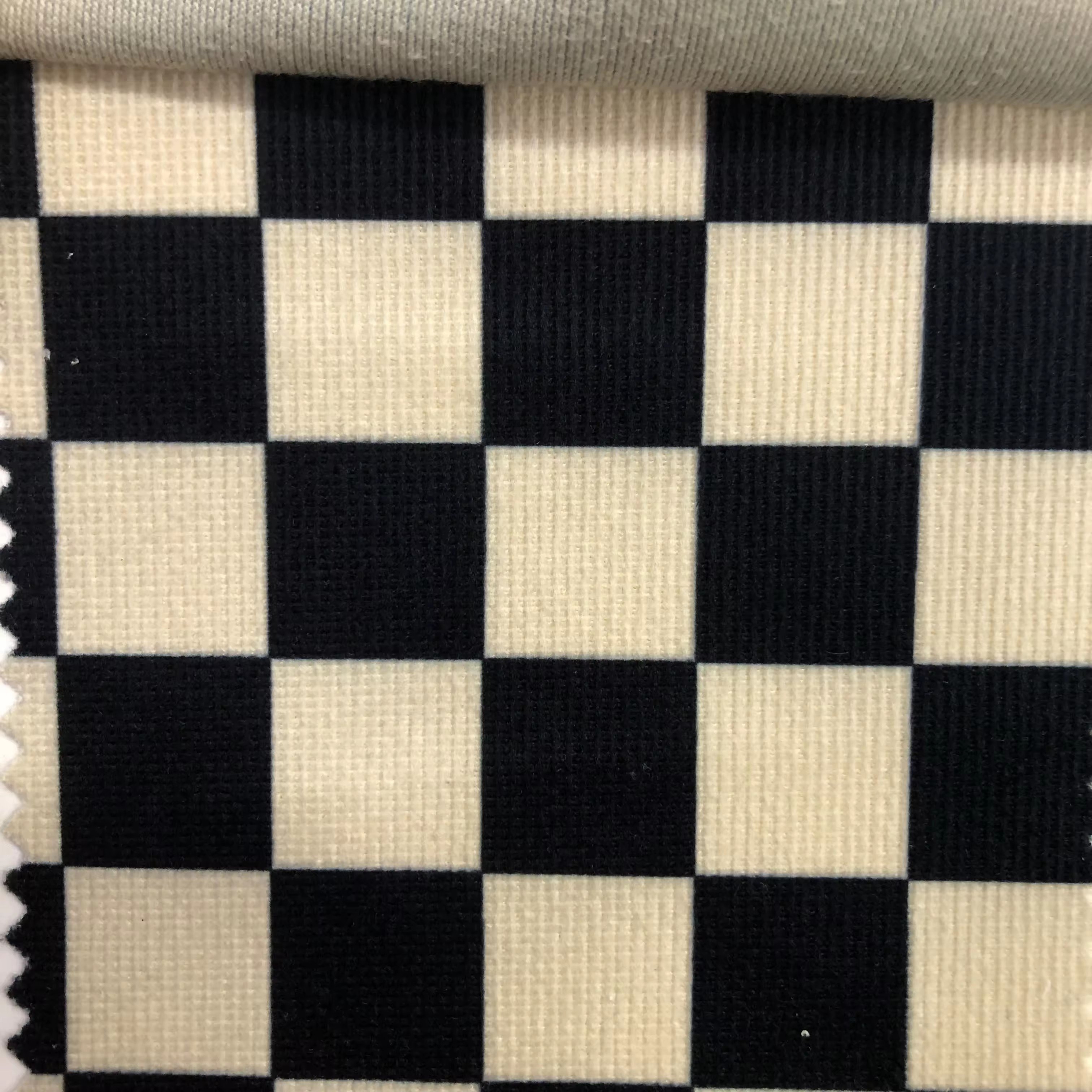 High Quality Printed Corduroy Fabric 100%Polyester Fabric Checkerboard Print For Shirt