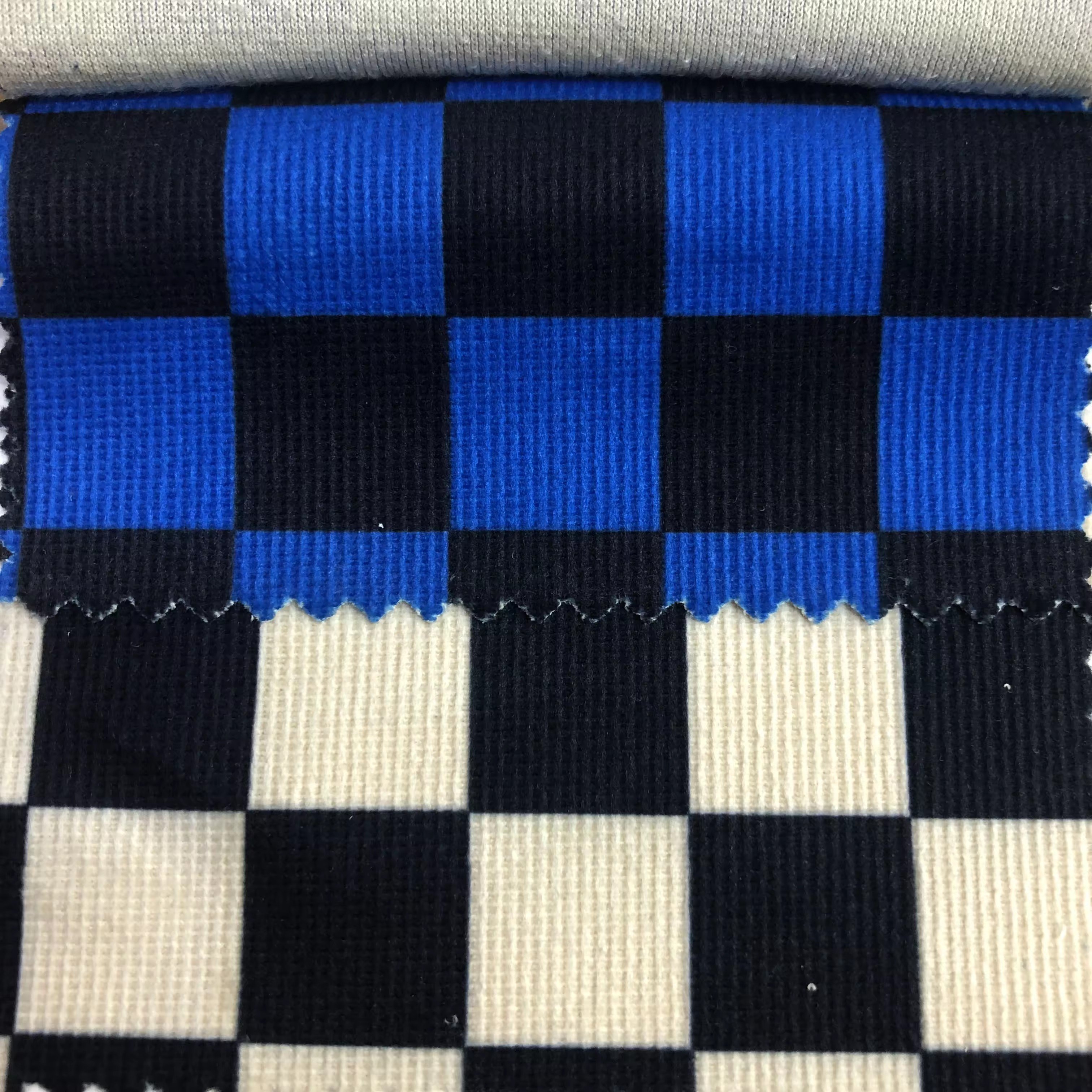 High Quality Printed Corduroy Fabric 100%Polyester Fabric Checkerboard Print For Shirt