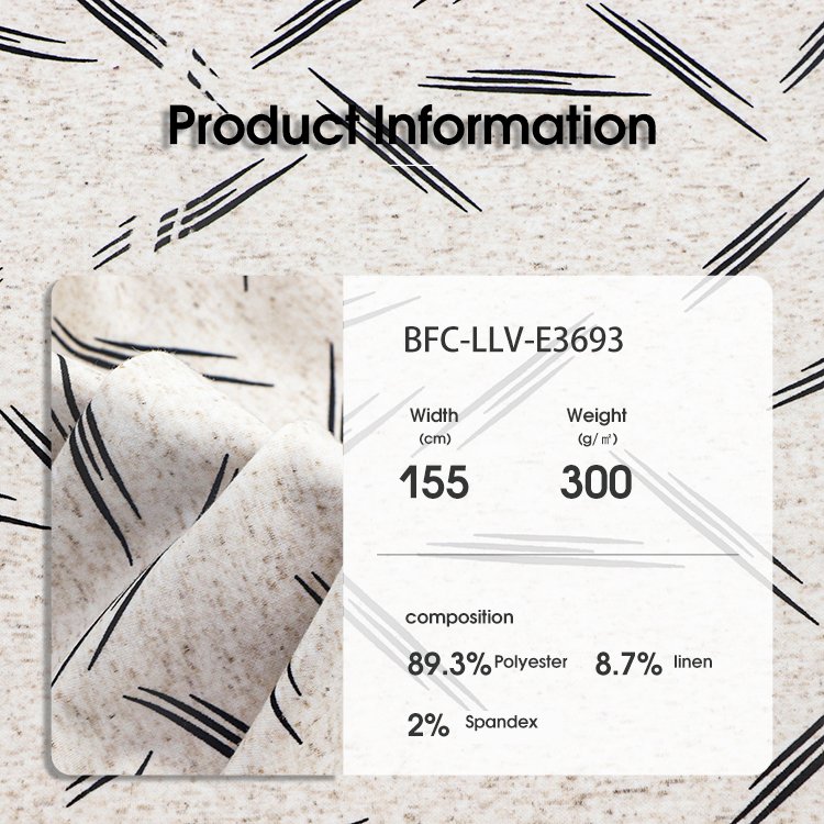 Fashion printed knitted polyester linen spandex soft shirt tops sweatshirt clothes fabric roll