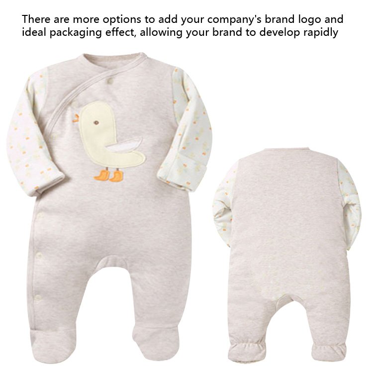 New organic cotton slanted open button baby jumpsuit long sleeved double-layer cotton clip on hand and foot round neck jumpsuit