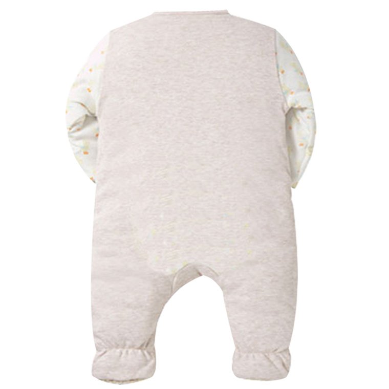 New organic cotton slanted open button baby jumpsuit long sleeved double-layer cotton clip on hand and foot round neck jumpsuit