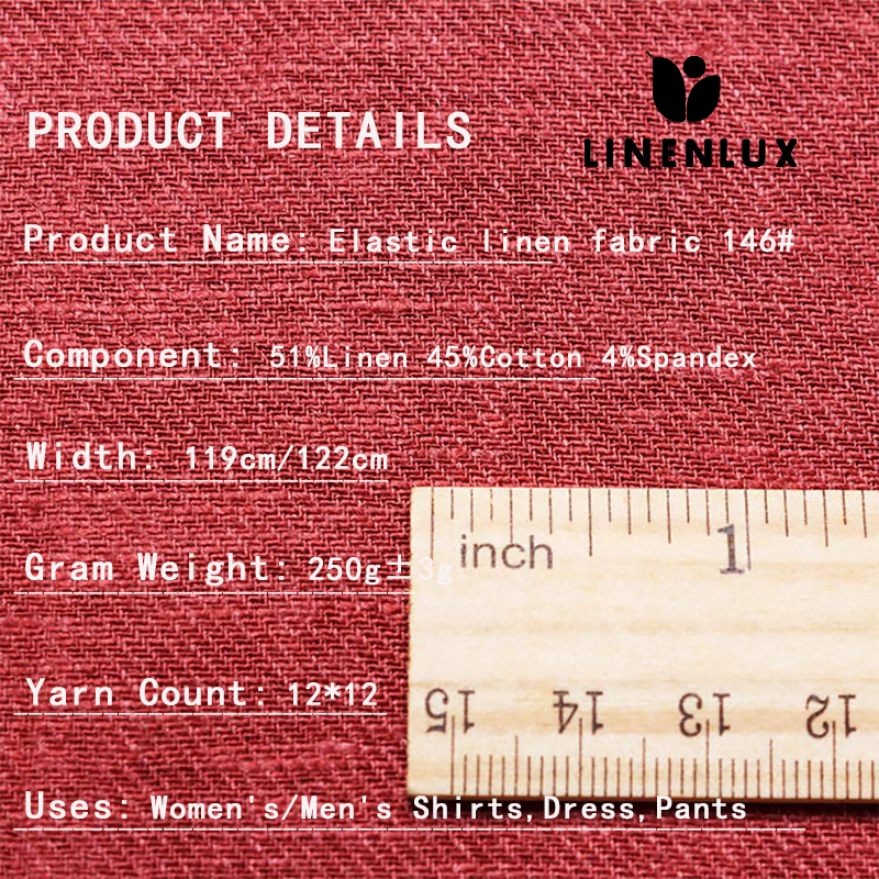Linen Viscose Fabric With Elasticity Medium Weight Solid 51%Linen 45%Viscose 4%Spandex Woven Clothing Material Wholesale Fabric
