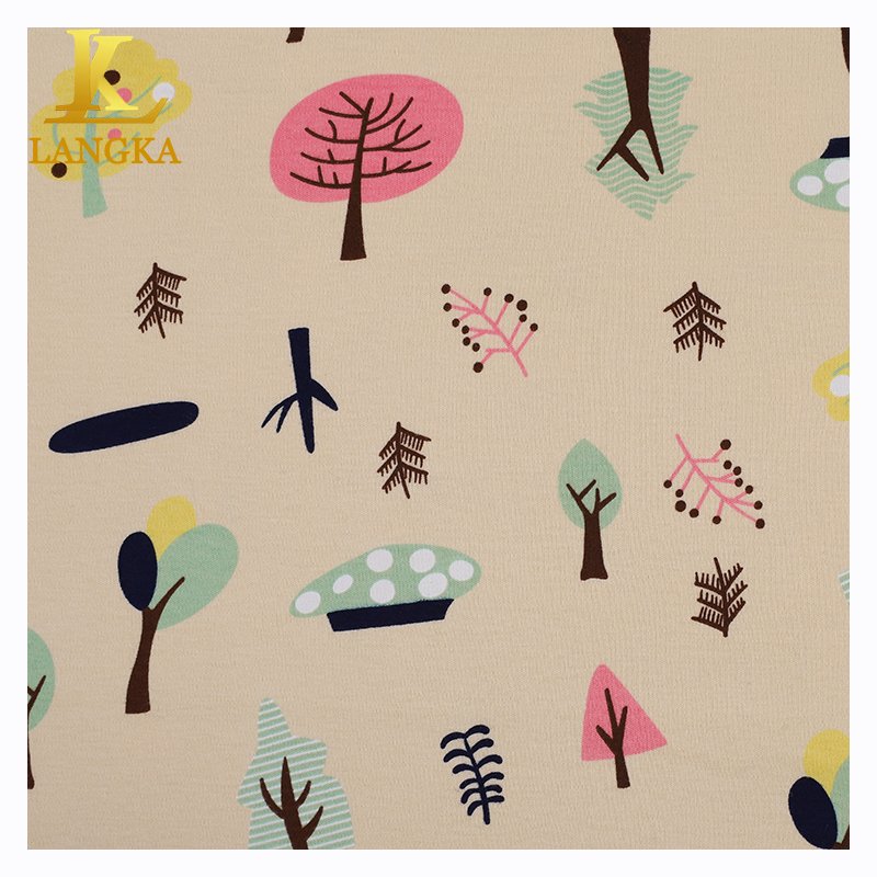 Langka Oeko Tex Certified 100 Organic Cotton Jersey 200GSM Knitted Printed Fabric For Baby Clothes