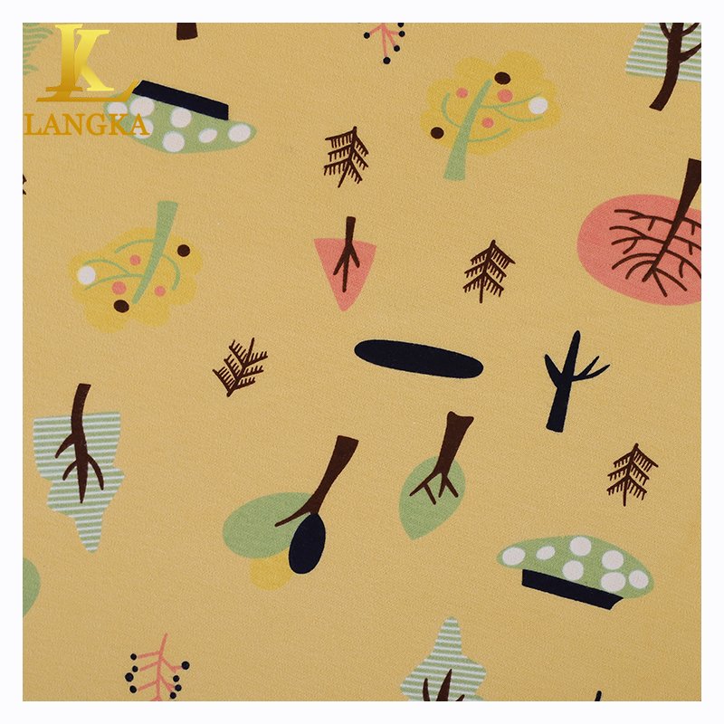 Langka Oeko Tex Certified 100 Organic Cotton Jersey 200GSM Knitted Printed Fabric For Baby Clothes