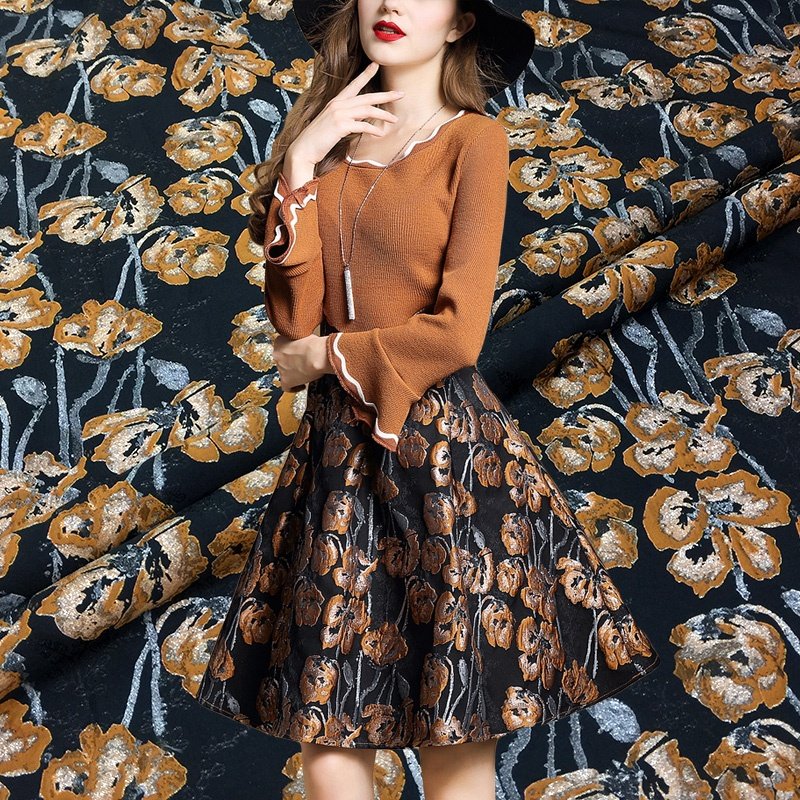 Fashion yarn dye elegant 3d flower jacquard brocade fabrics for ladys dress garments