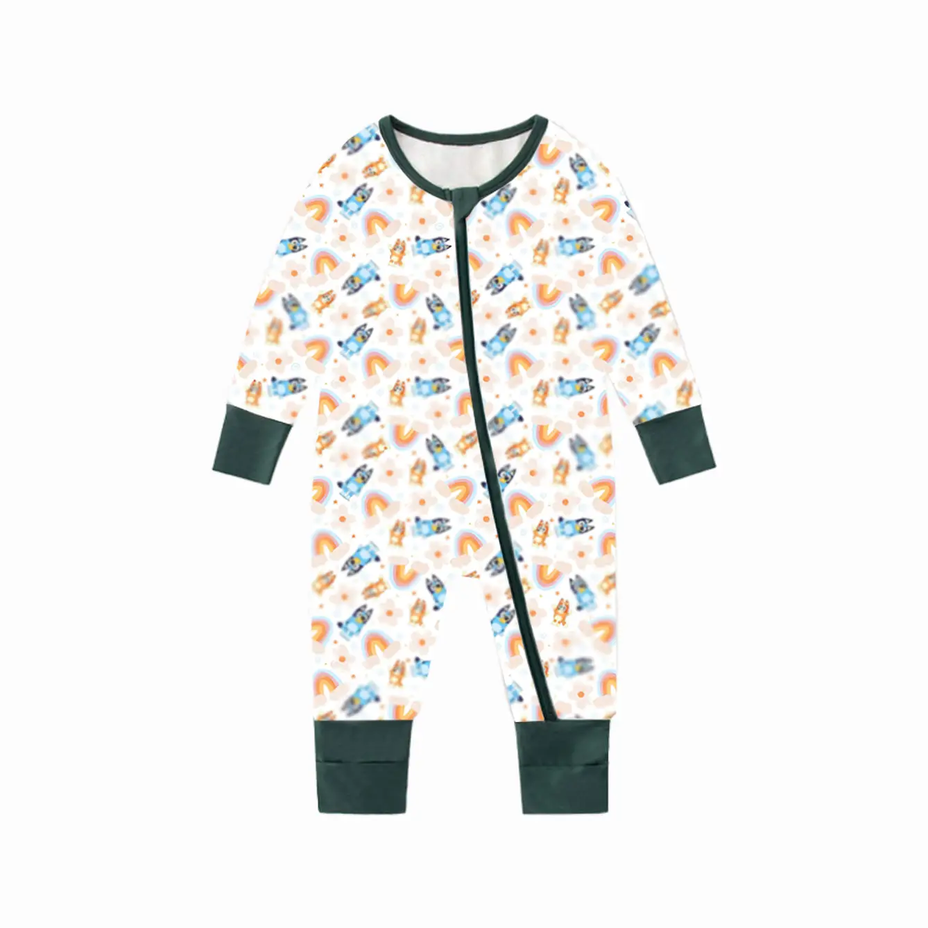 Customized Print Double Zipper Long sleeves Wholesale Autumn Baby Romper Organic Bamboo Fiber Cotton New Born Baby Clothes
