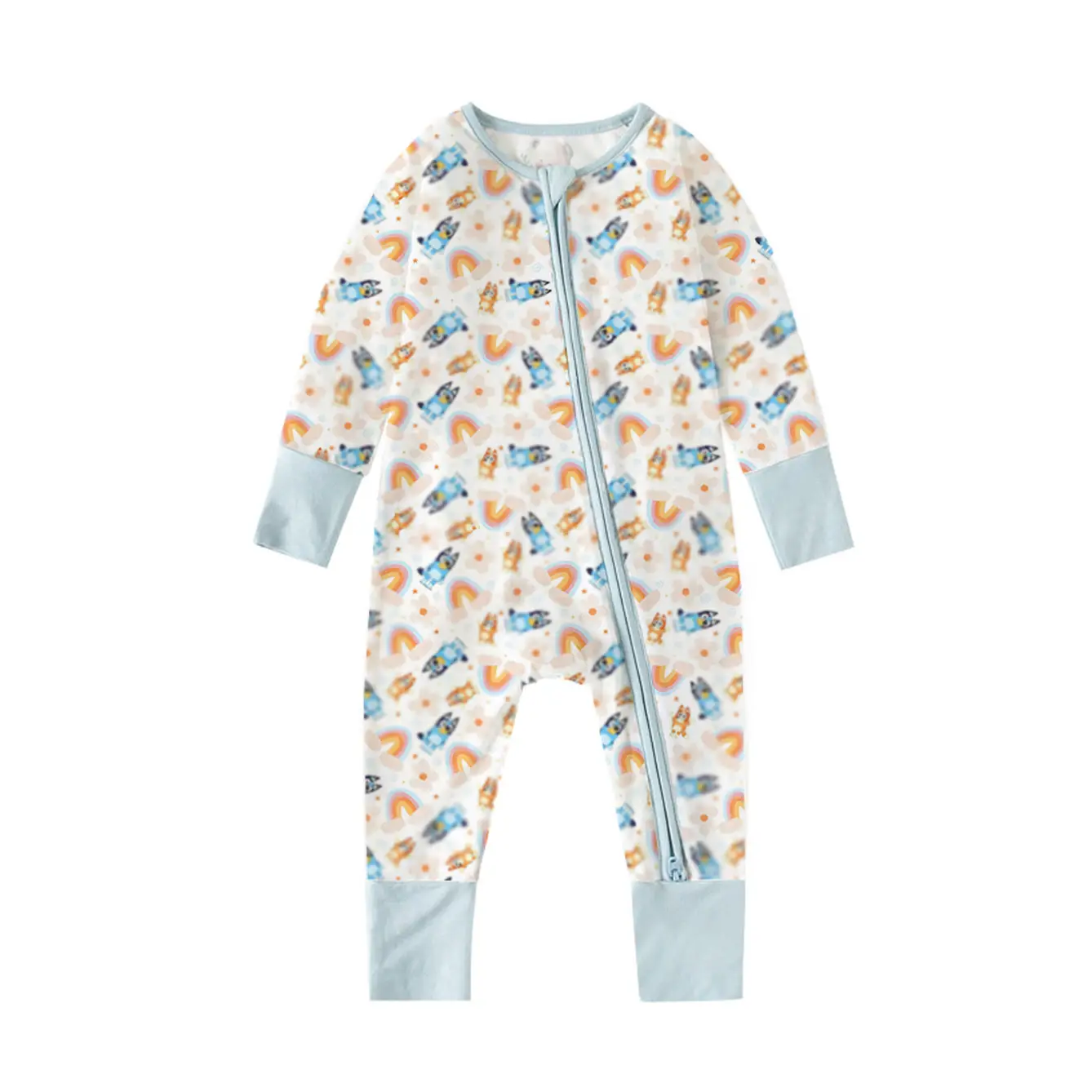 Customized Print Double Zipper Long sleeves Wholesale Autumn Baby Romper Organic Bamboo Fiber Cotton New Born Baby Clothes