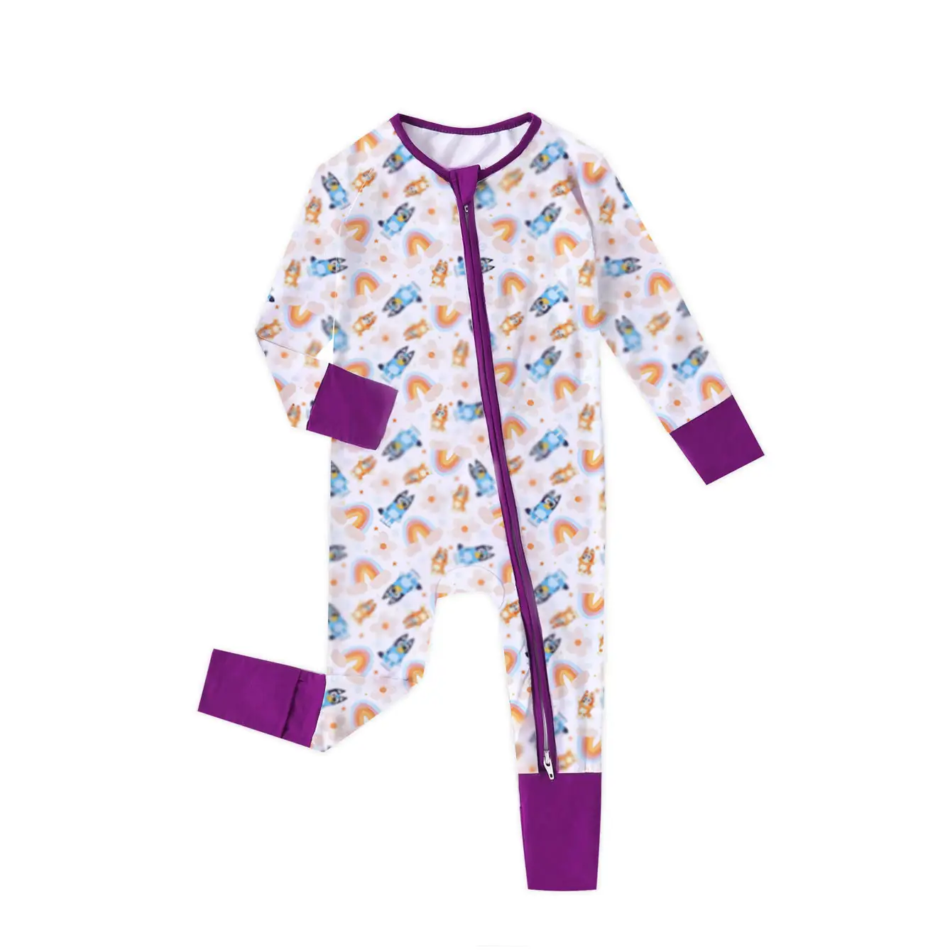Customized Print Double Zipper Long sleeves Wholesale Autumn Baby Romper Organic Bamboo Fiber Cotton New Born Baby Clothes