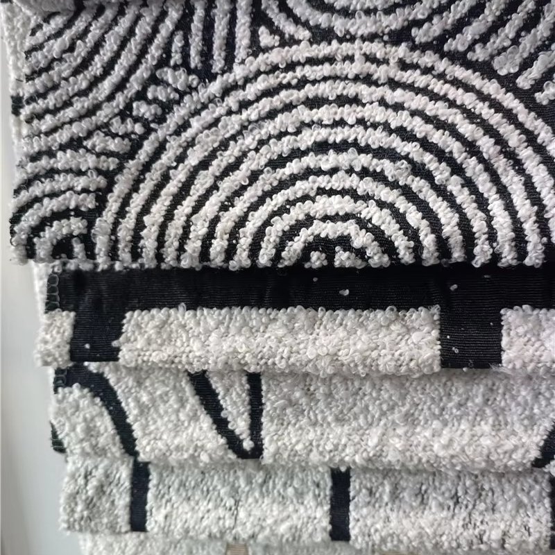 Polyester boucle fabric in stock linen design jacquard woven boucle sofa fabric