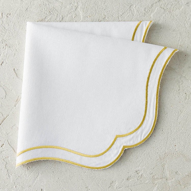 Custom Logo Fashion Organic 100% Linen Hemp Cloth Napkins with Scalloped Edge Boarder 170gsm