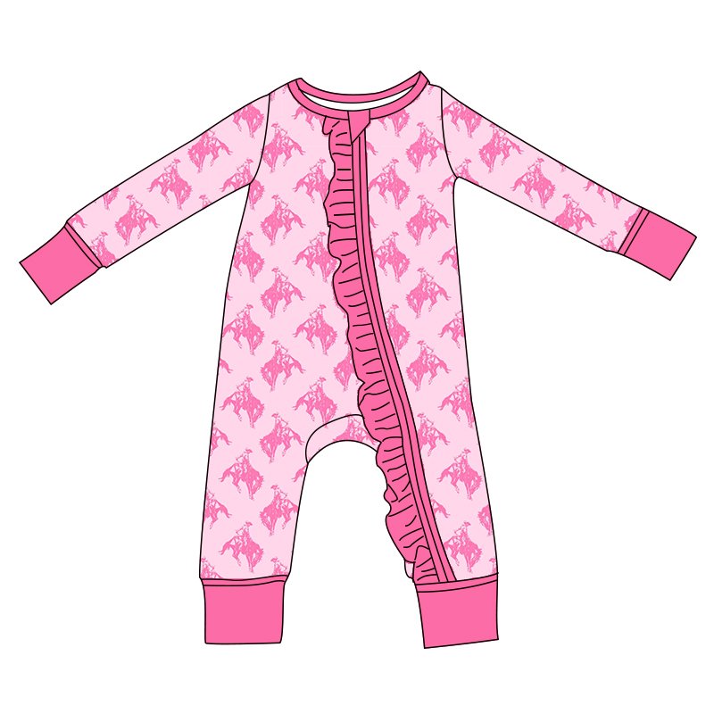 Custom OEM Bamboo Baby Romper Halloween Print Children's Short Sleeved Zipper Jumpsuits Pajamas