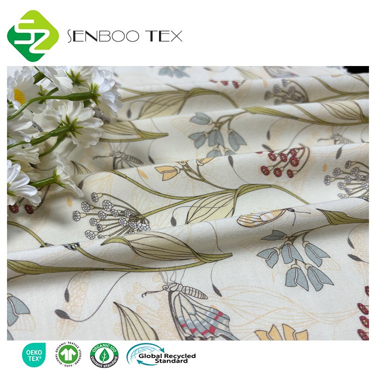High Quality Okeo-tex Viscose Bamboo Spandex Elastin Knitted Print Fabric Stretchy Sleepwear Underwear Dresses Garments