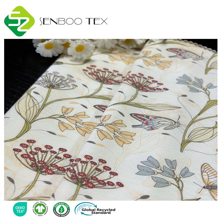 High Quality Okeo-tex Viscose Bamboo Spandex Elastin Knitted Print Fabric Stretchy Sleepwear Underwear Dresses Garments