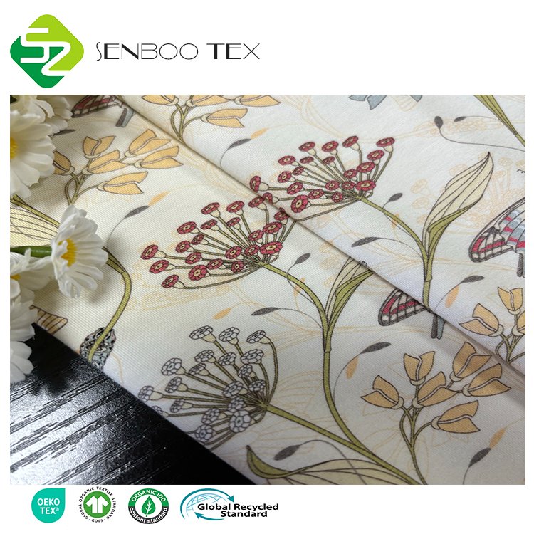 High Quality Okeo-tex Viscose Bamboo Spandex Elastin Knitted Print Fabric Stretchy Sleepwear Underwear Dresses Garments