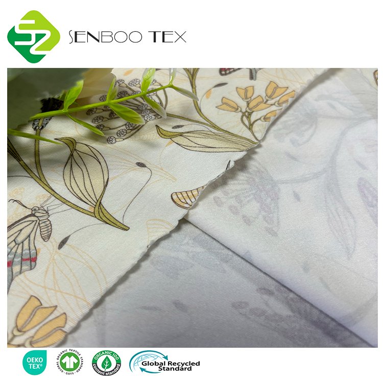 High Quality Okeo-tex Viscose Bamboo Spandex Elastin Knitted Print Fabric Stretchy Sleepwear Underwear Dresses Garments
