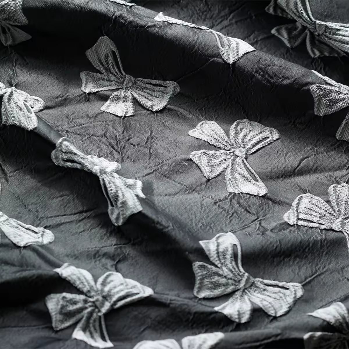 New design Hot sell embossed black 3D bowknot pattern dress gown clothing slim dress jacquard textile