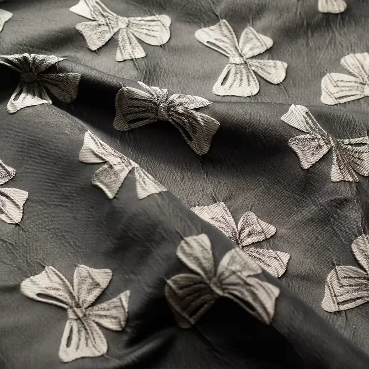 New design Hot sell embossed black 3D bowknot pattern dress gown clothing slim dress jacquard textile
