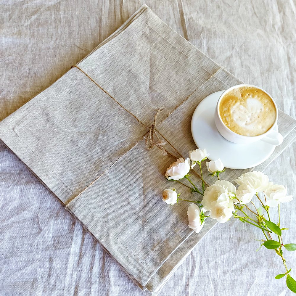 Natural Eco friendly Custom size organic flax fabric stripe solid color plain dyed Linen Napkin placemat for Kitchen Dining Room