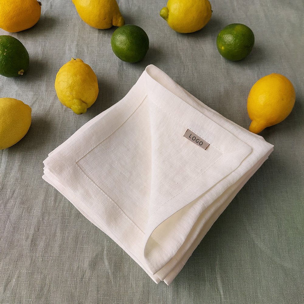 Natural Eco friendly Custom size organic flax fabric stripe solid color plain dyed Linen Napkin placemat for Kitchen Dining Room